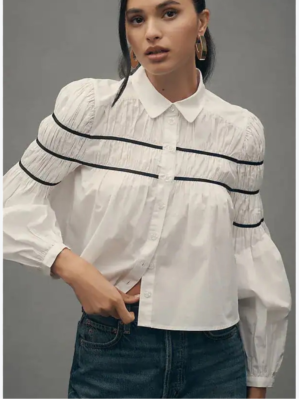 Maeve Anthropologie The Leandra Shirred Yoke Blouse in white M